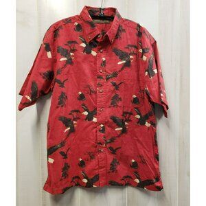 American Bald Eagle Print S/S Shirt, Woodland Trail Men's XL Button Down Red